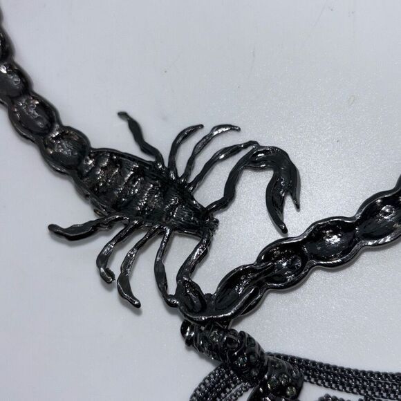 Silver Scorpion Choker Statement Necklace W/Chain Fringe crystals - Picture 6 of 12